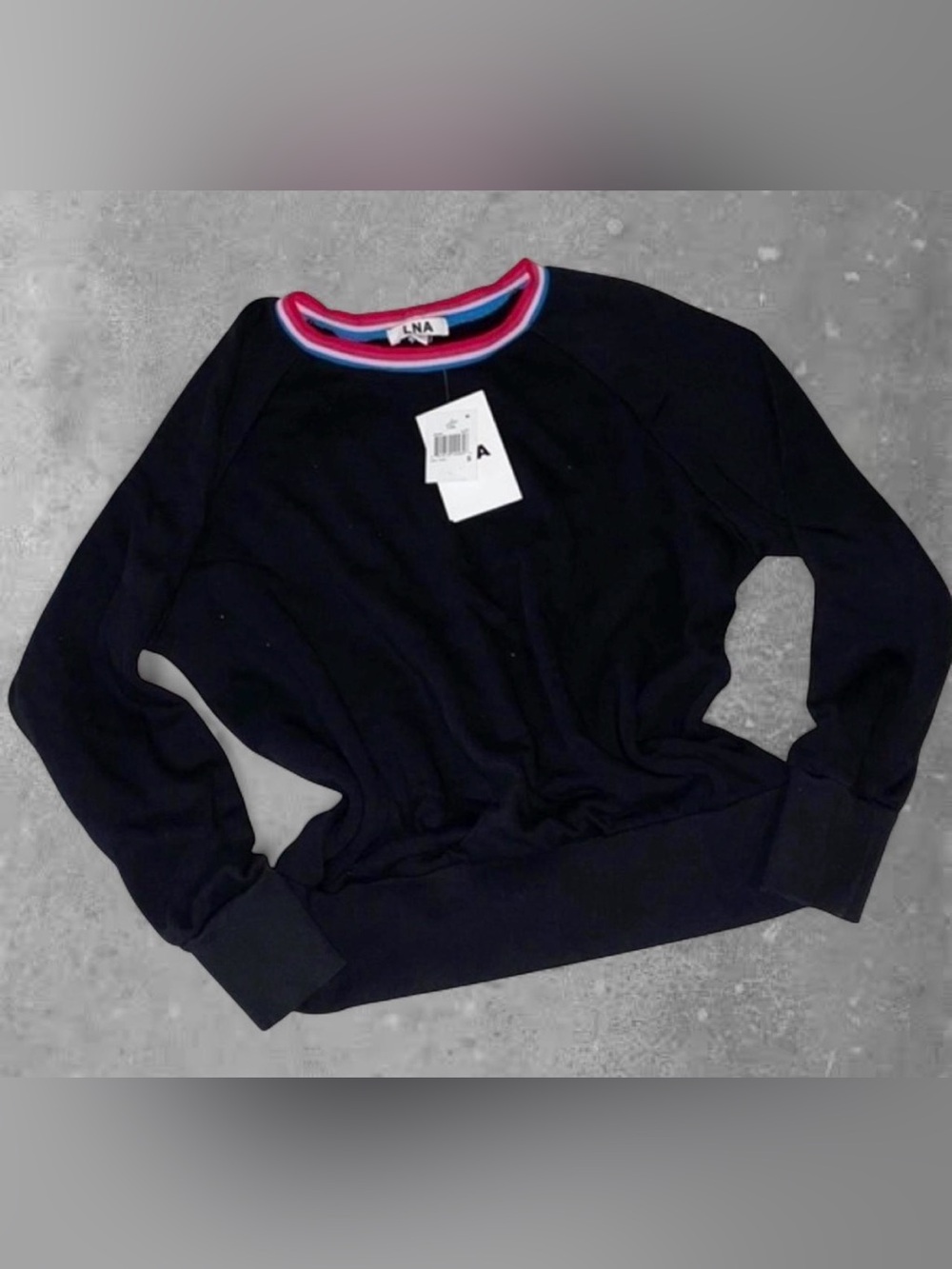 🆕 NWT LNA Sonny Contrast Crewneck Pullover Sweatshirt Black Small
